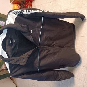 HUF Black Windbreaker with Stand-Up Collar and Full-Length Zipper